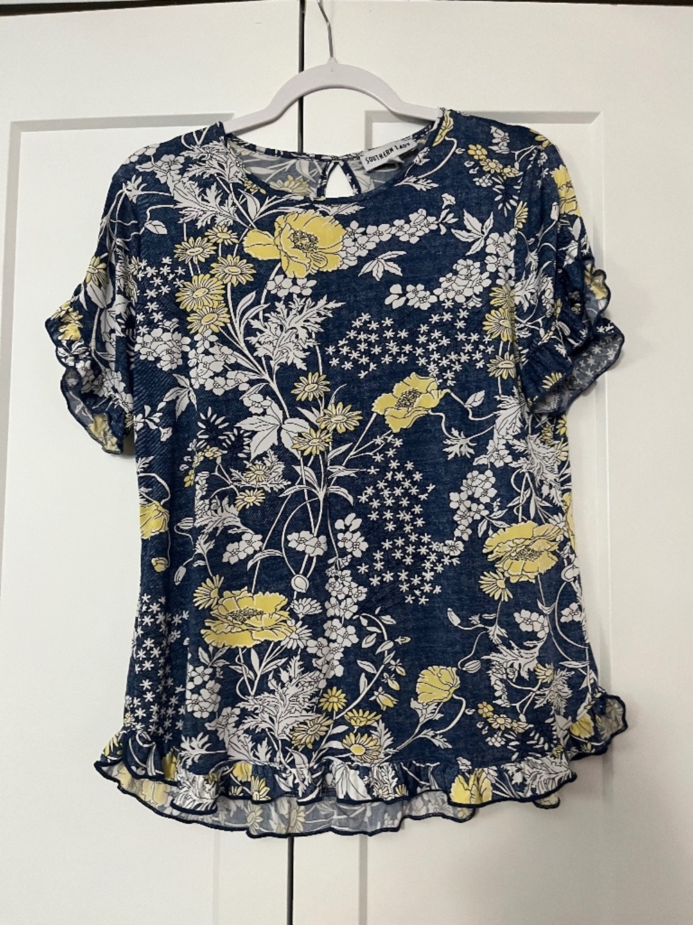 Southern Lady Blue Yellow Floral Women's Blouse
